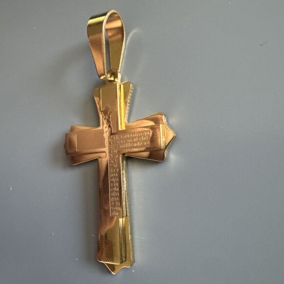 Double Gold Plated Cross Pendant 24 Inch Chain Stainless Steel Religious Gift - Picture 2 of 6